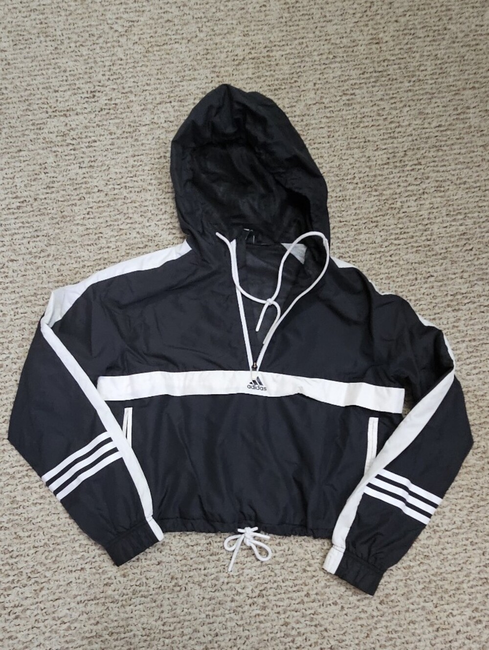 Adidas Women's Black & White Hooded Windbreaker Jacket